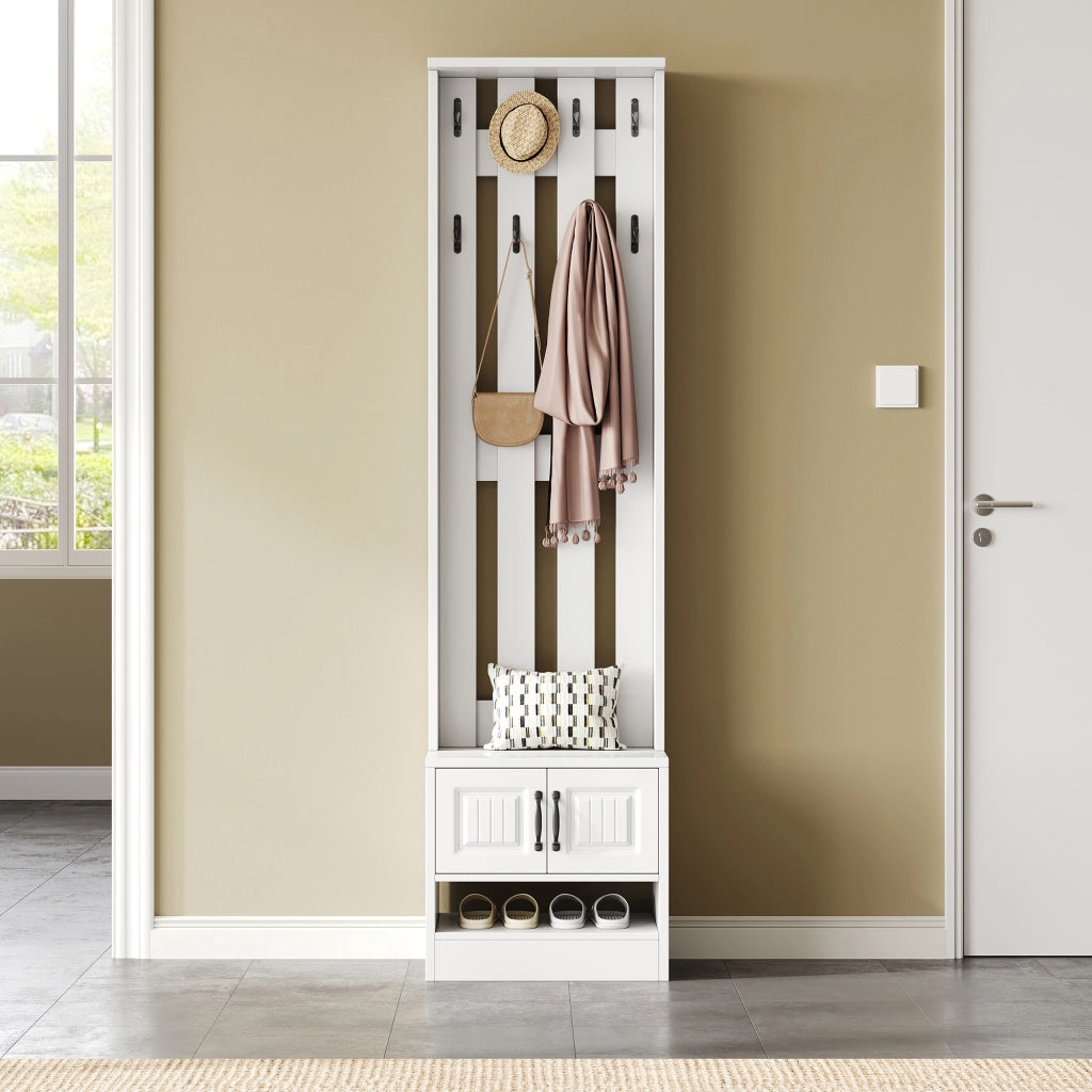 Scarpiera da ingresso bianca con seduta, mobile multifunzione in truciolato, 50 x 36 x 190 cm