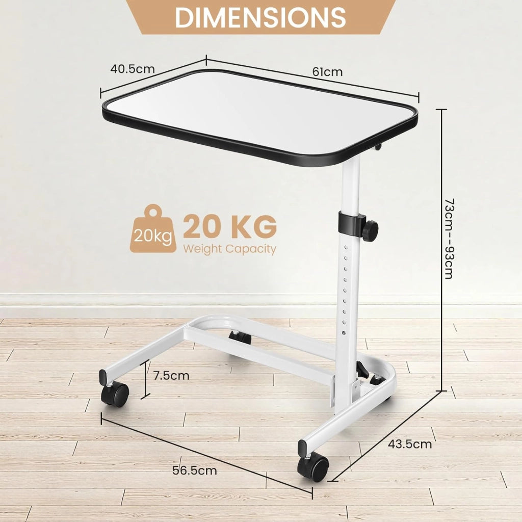 Tavolo da Letto con Ruote Universali, Tavolino Mobile a Forma di C, Comodino Mobile con Altezza Regolabile e Piano Inclinabile, per Camera da Letto e Ospedale