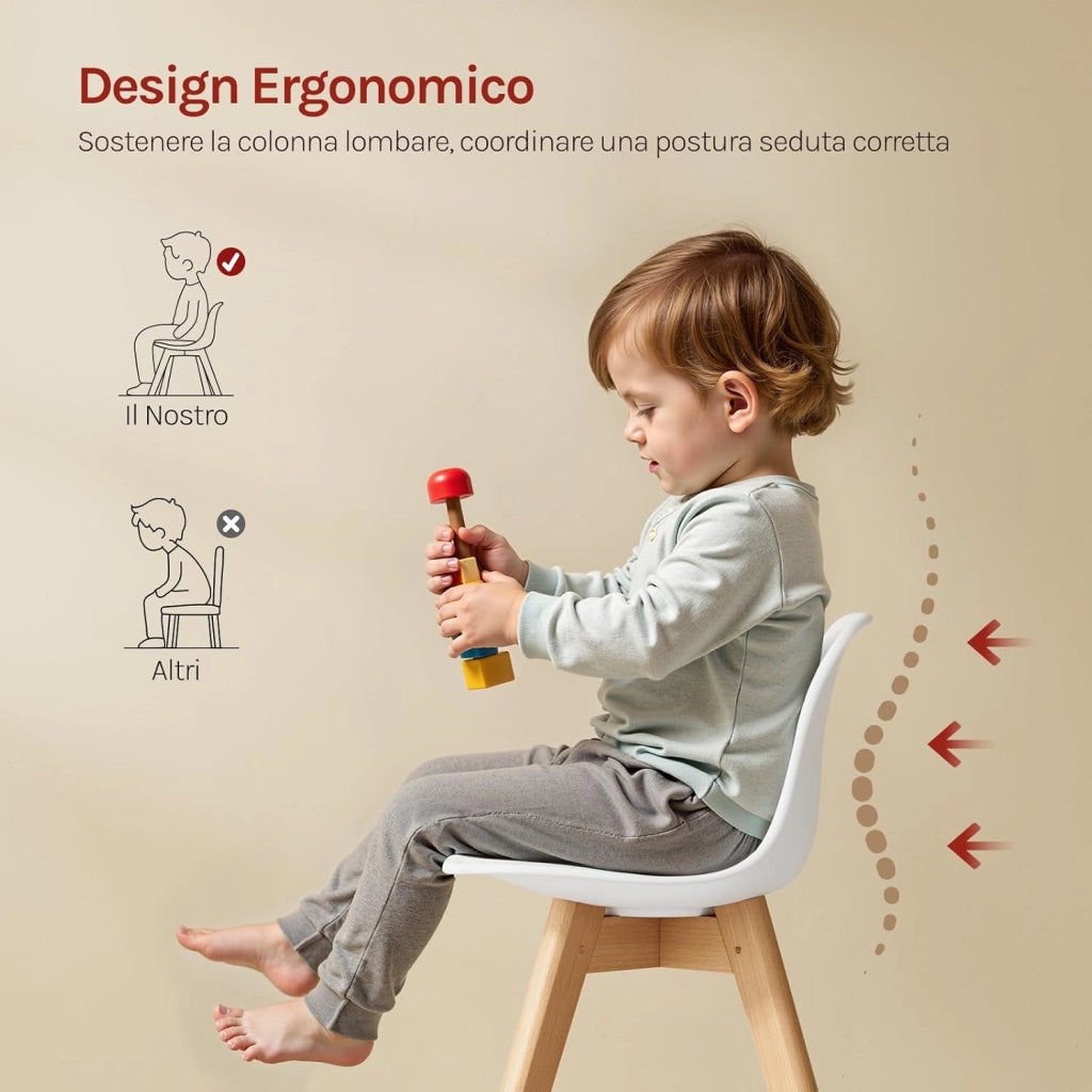 Sedia Bambini Sediolina da Tavolo Piccola Poltroncina Bimbi per Cameretta Plastica e PU Bianco