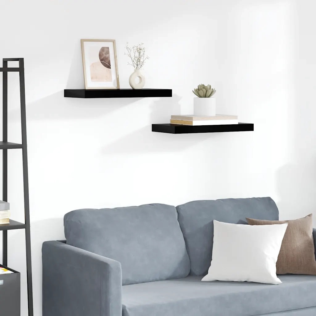 Scaffali a Parete 2 pz Nero Lucido 50x23x3,8 cm in MDF 323767