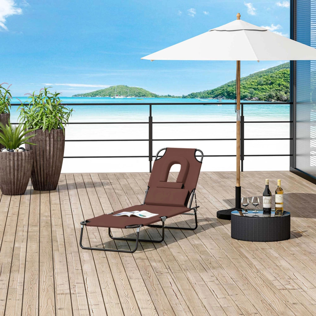 Transat Pieghevole Chaise Longue con Cuscini ¨C Zephmum ¨C Marrone 4 Posizioni