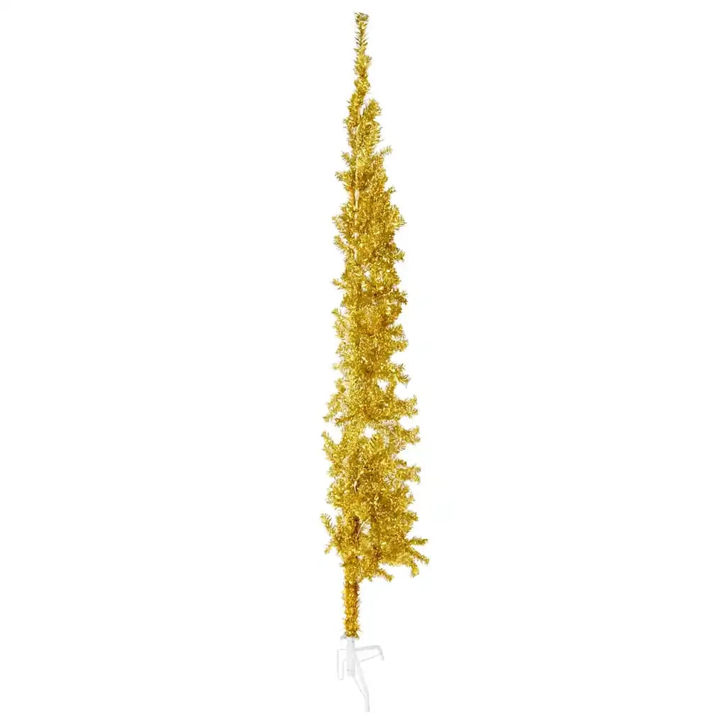 Albero Natale Artificiale Sottile a MetÃ  con Supporto Oro 210cm