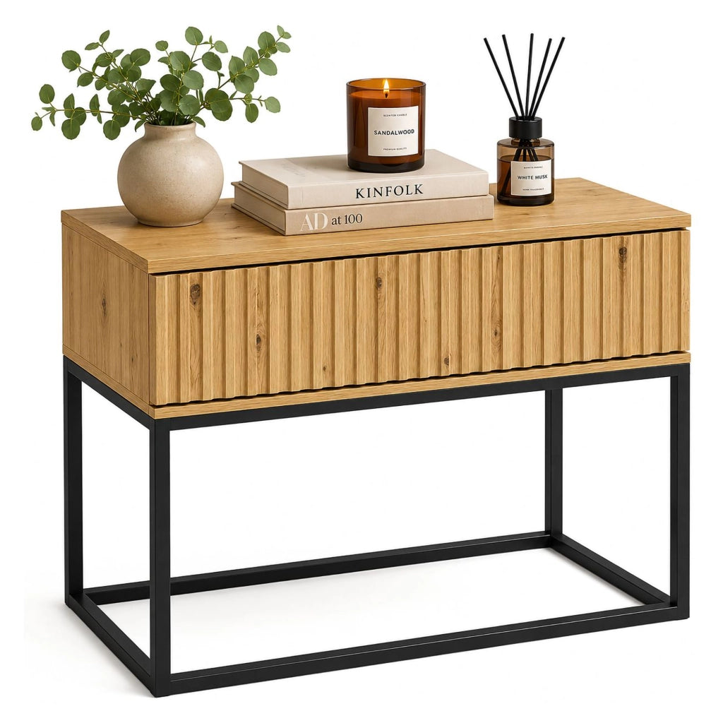 Leletete, Comodino un Cassetto, 60x39x52h cm Marrone Rovere