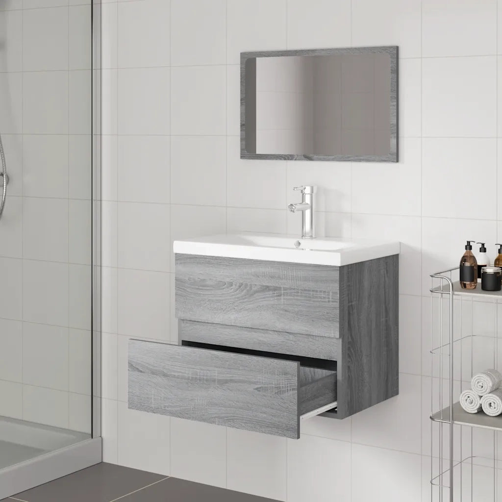Set di Mobili da Bagno Grigio Sonoma in Legno Multistrato 3152874