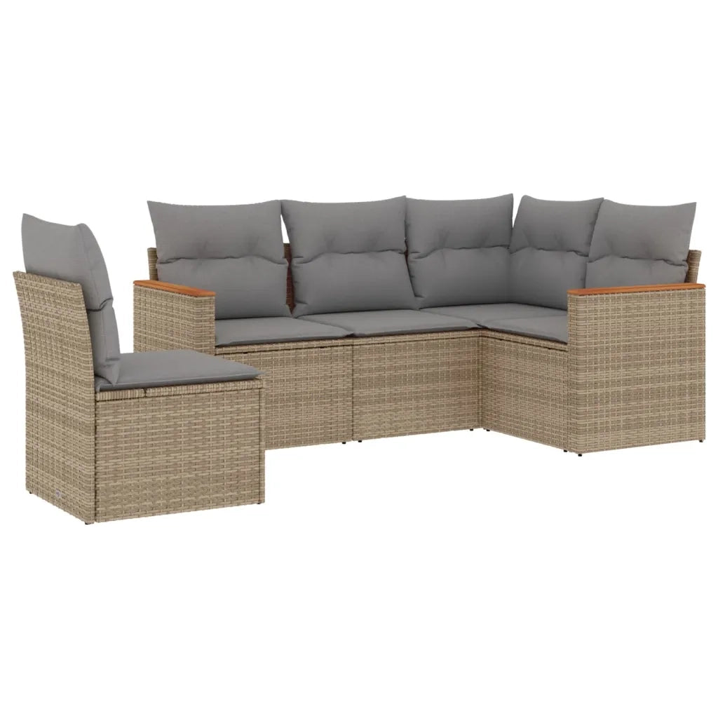Set Divano da Giardino 5 pz con Cuscini-Sofa da Giardino-Divanetto da esterno Beige Misto Polyrattan 440336