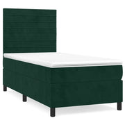 Letto singolo | Letto per adulti | Giroletto a Molle con Materasso Verde Scuro 90x200 cm Velluto