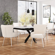 Sedia da pranzo 4 pezzi con braccioli e supporto lombare, schienale plissettato, in velluto e metallo beige