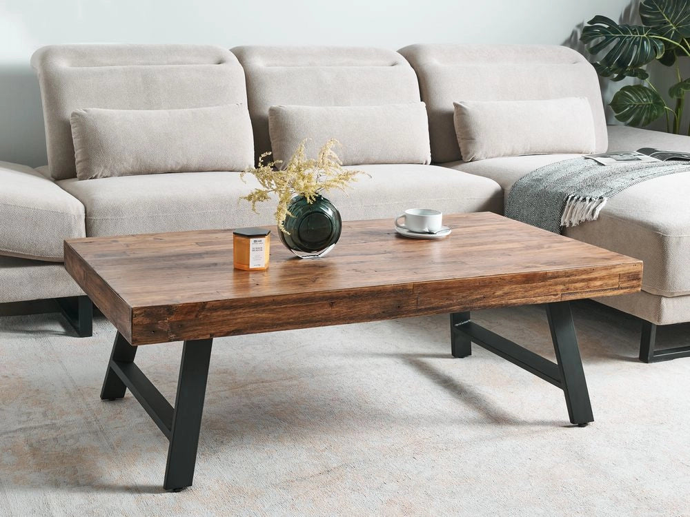 Tavolo da pranzo in legno di pino scuro MDF 130 x 70 cm Gambe stabili in metallo nero Sala da pranzo Soggiorno Stile industriale