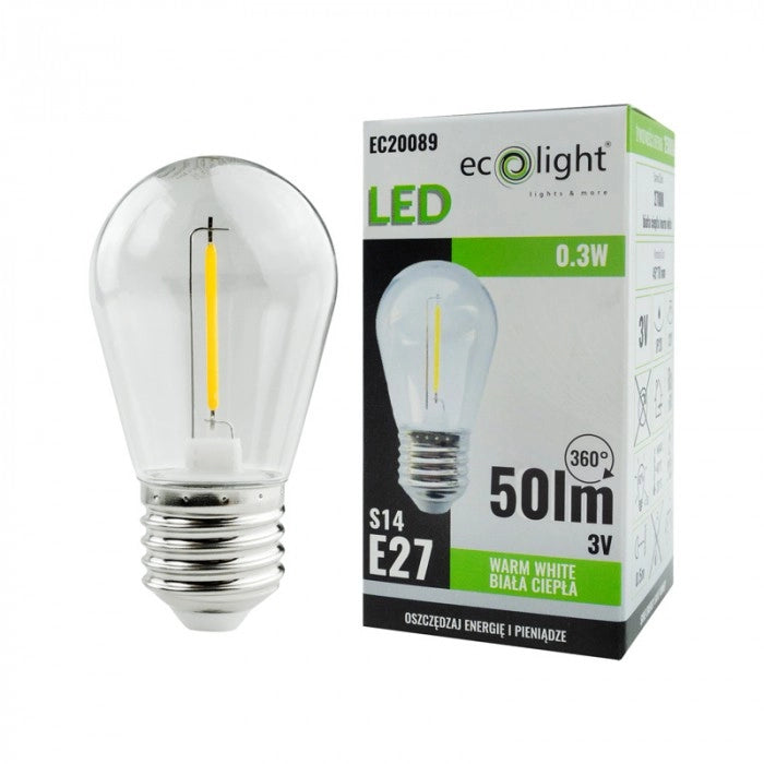 Lampadina LED Filament S14 E27 0,3W 3V 2700K anti-sfarfallio