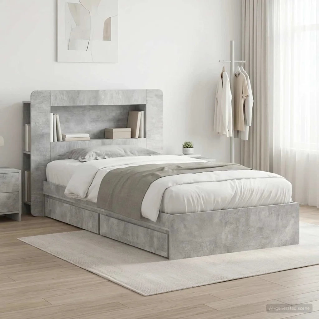Telaio del letto con storage Grigio Cemento 75 x 190 cm