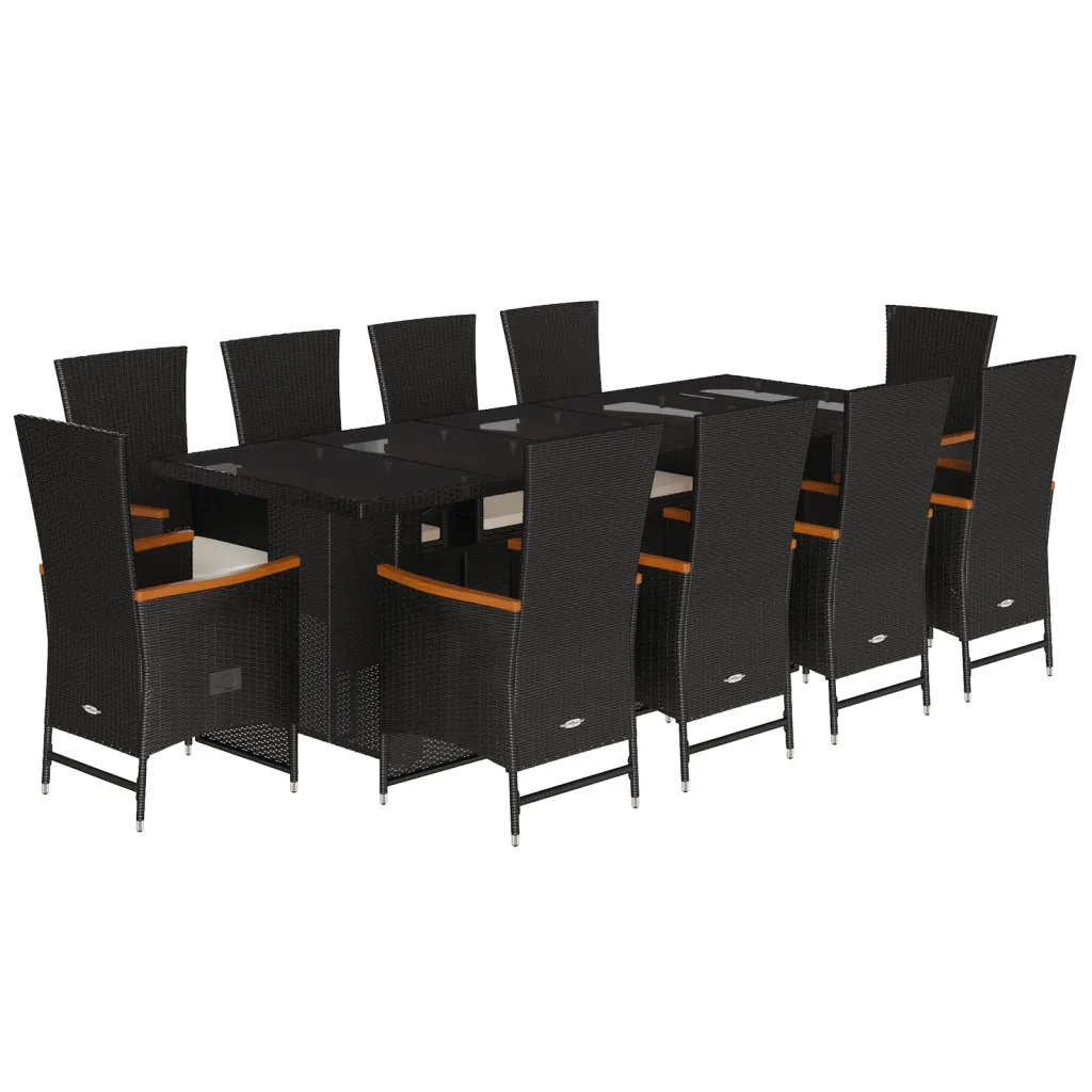 Set da Pranzo da Giardino 11 pz con Cuscini in Polyrattan Nero