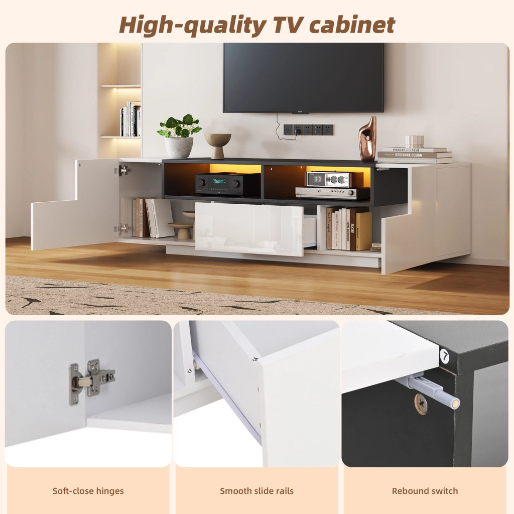 Mobile TV con LED; 2 vani a L; 1 cassetto e 2 vani aperti - 180 x 40 x 48 cm - bianco