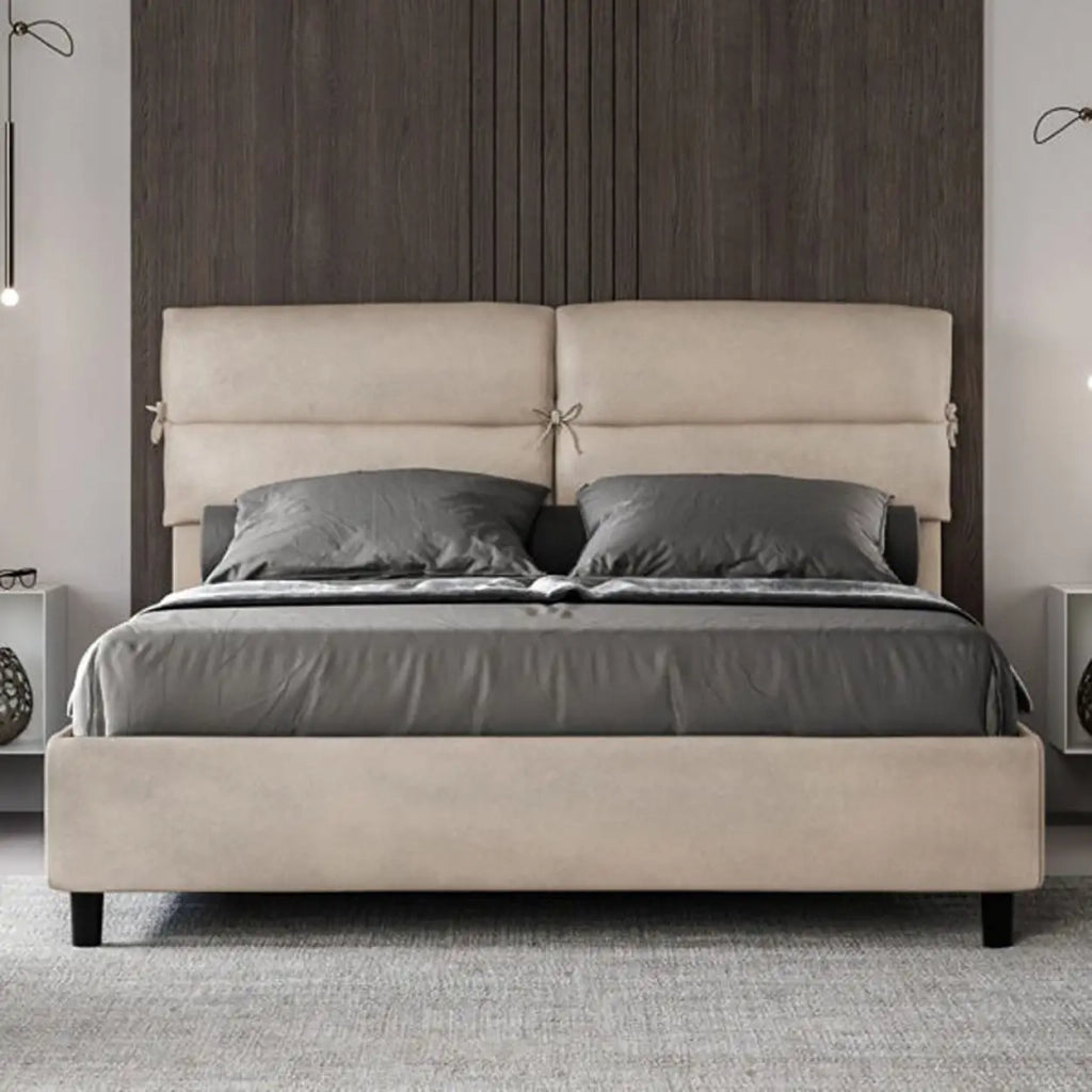Letto matrimoniale con rete imbottito 160x210 microfibra sabbia Nandy