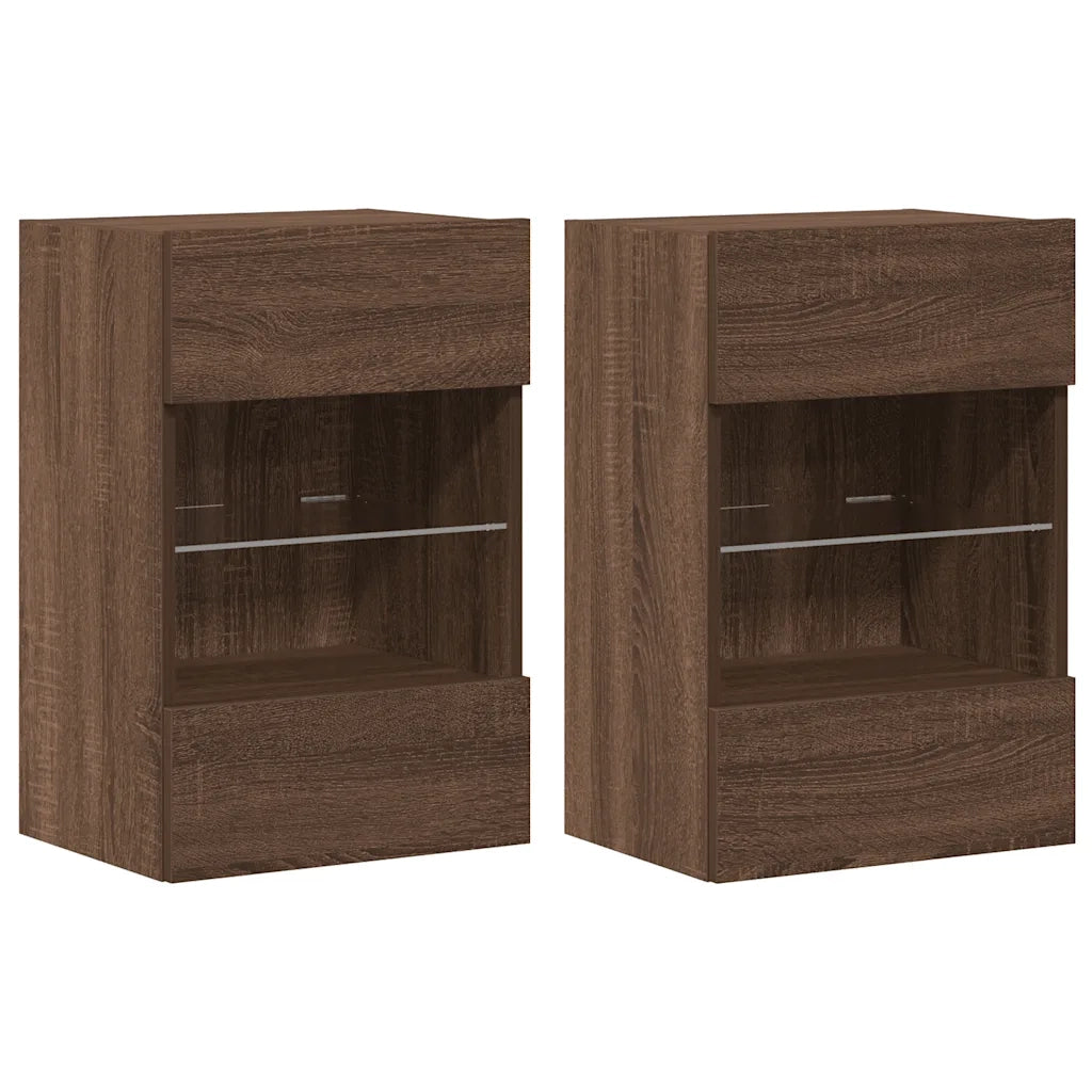 Mobili da parete con luci LED per TV 2pz Rovere Marrone 40x30x60,5cm 837091