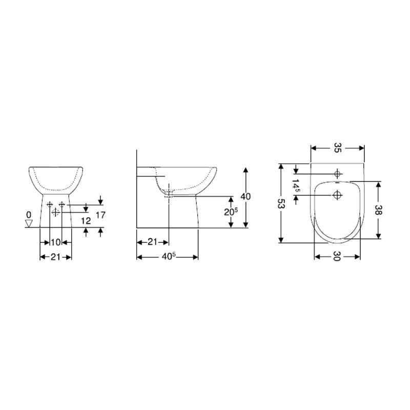 Bidet filo parete con troppopieno - Serie Selnova