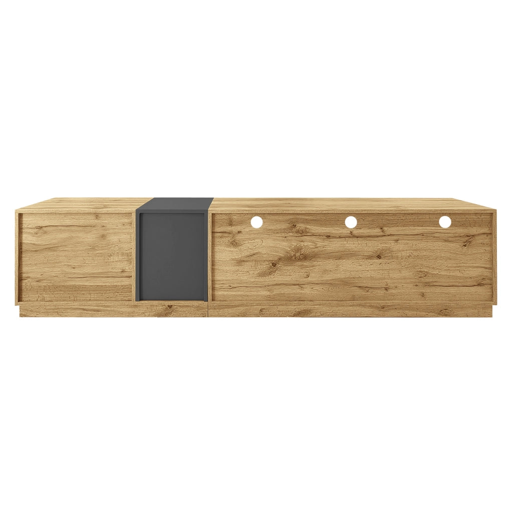 Mobile TV 200x45x45 cm con 3 vani aperti e 3 ante; pannello truciolare nero; grigio e naturale