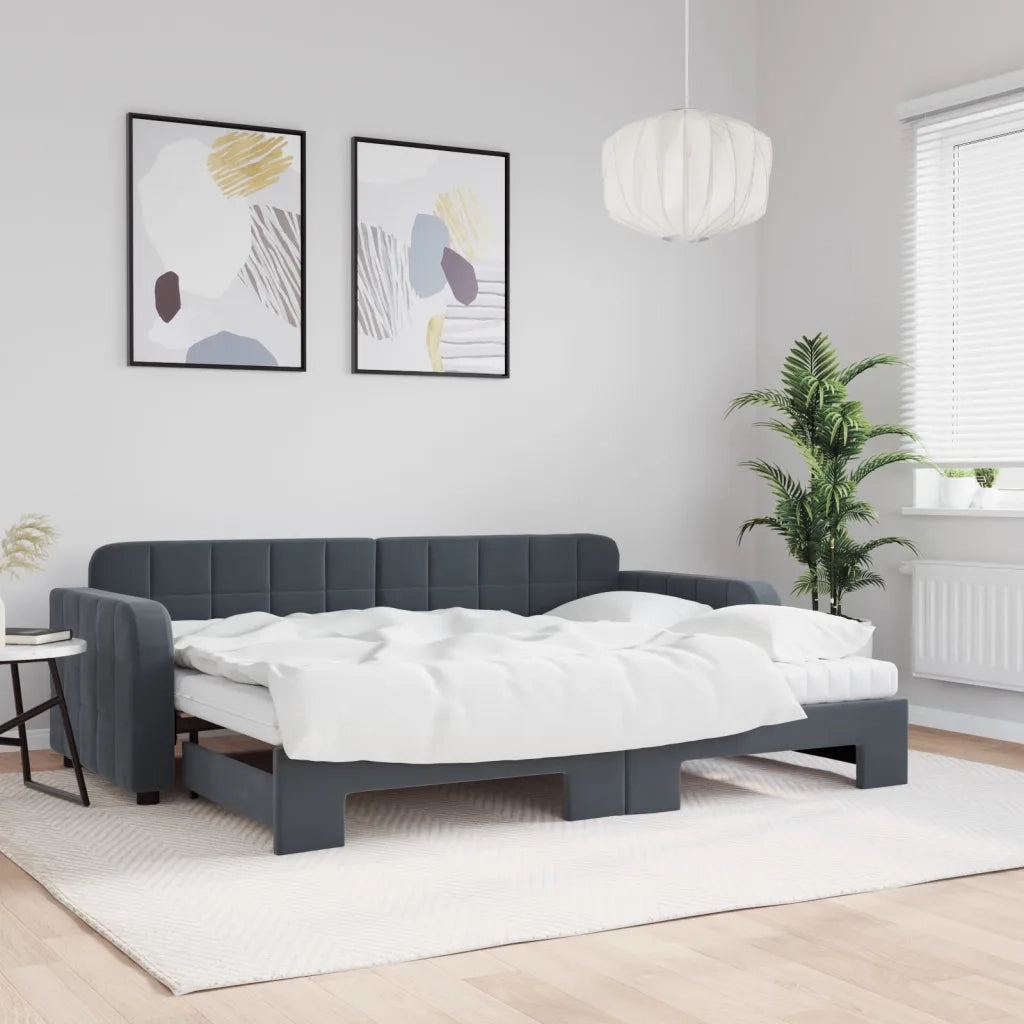 vidaXL Divano Letto Estraibile Materassi Grigio Scuro 80x200cm Velluto