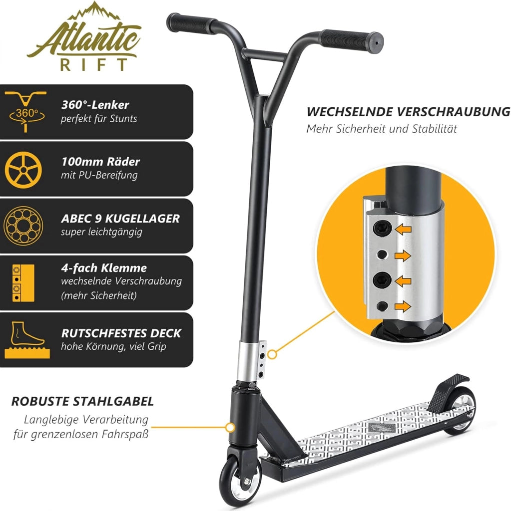 Monopattino Stunt Scooter Freestyle ABEC 9 Ruote in PU Manubrio a 360° Bambini Adulti