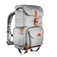 Mantona Luis junior Retro Zaino fotografico grigio, per fotocamera con copertura antipioggia, borsa fotografica con scomparto per laptop, DSLR, 3 obiettivi e accessori fotografici