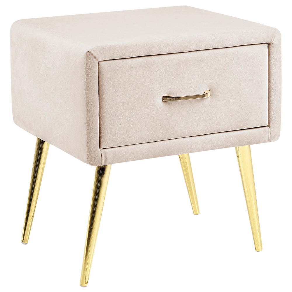 Comodino con rivestimento in velluto beige Comodino con 1 cassetto Mobili per camera da letto dal design minimalista