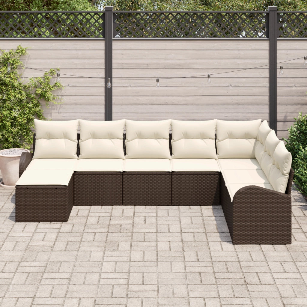 Set di Divani da Giardino 8 Pezzi con Cuscini Marrone Polyrattan