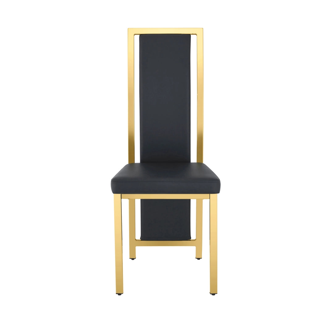 Set di 4 sedie da pranzo nere e oro in PU, H 109 cm