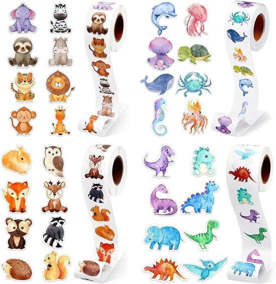 2000 pezzi di adesivi in forma di animali cartoon per bambini - Adesivi di ricompensa per animali con retro superficie autoadesiva idrorepellente - Rotolo di adesivi per skateboard, bagaglio, scrapbook, laptop e bottiglia di acqua