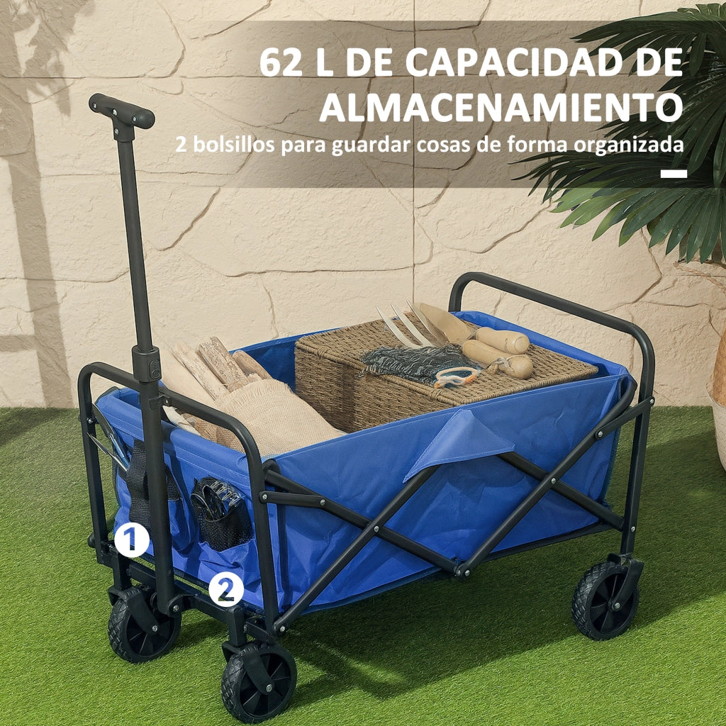 Carrello da Giardino Pieghevole ¨C Xylo ¨C Blu con Ruote e Manico Telescopico 64x42x27 cm