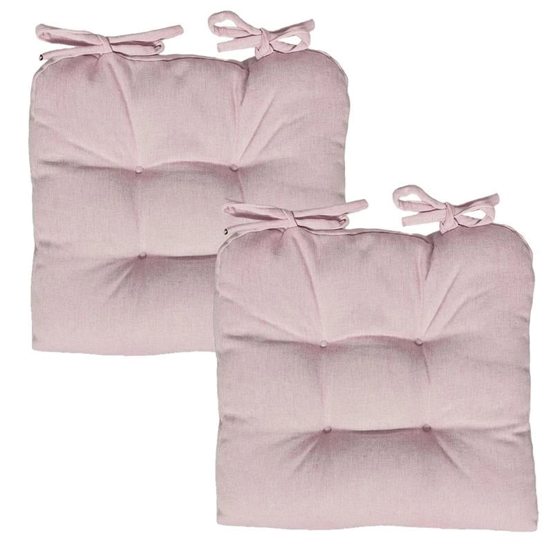 SET 2 CUSCINI DA SEDUTA COLORE ROSA 38X38X8 CM IMBOTTITURA MORBIDA PROVVISTI DI LACCI LAVABILI A 30°