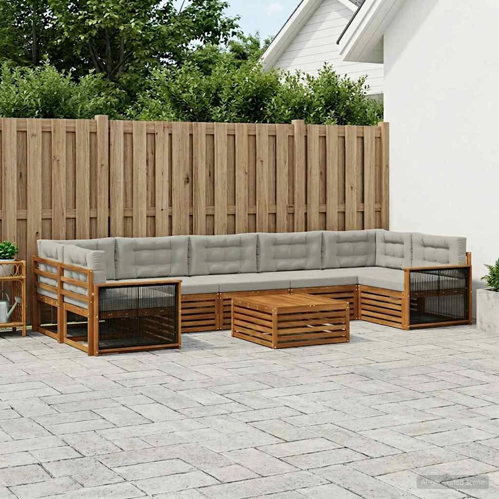 Set di divani da esterno 8 pz Naturale e Grigio Chiaro 3383144