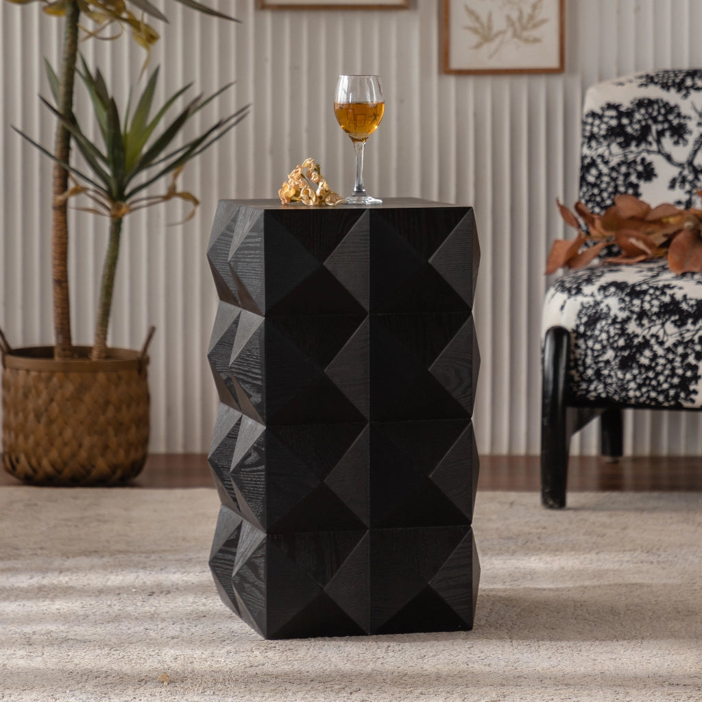 Comodino vintage in legno e MDF con rilievo tridimensionale senza montaggio nero
