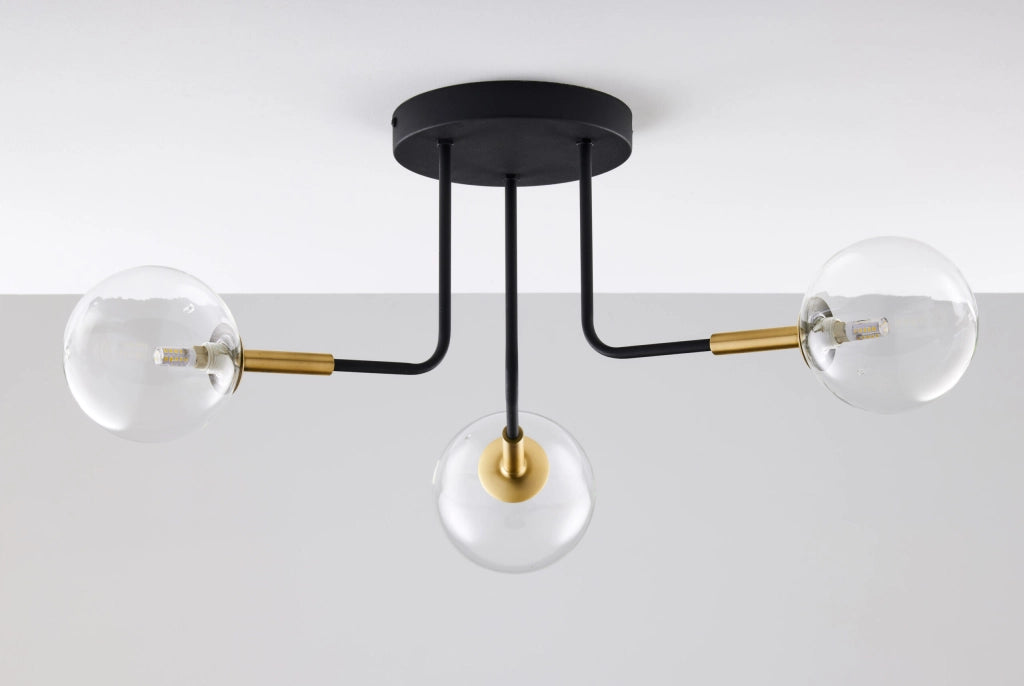 Plafoniera moderna nero oro, sfere vetro 3xG9 BURANO Jupiter