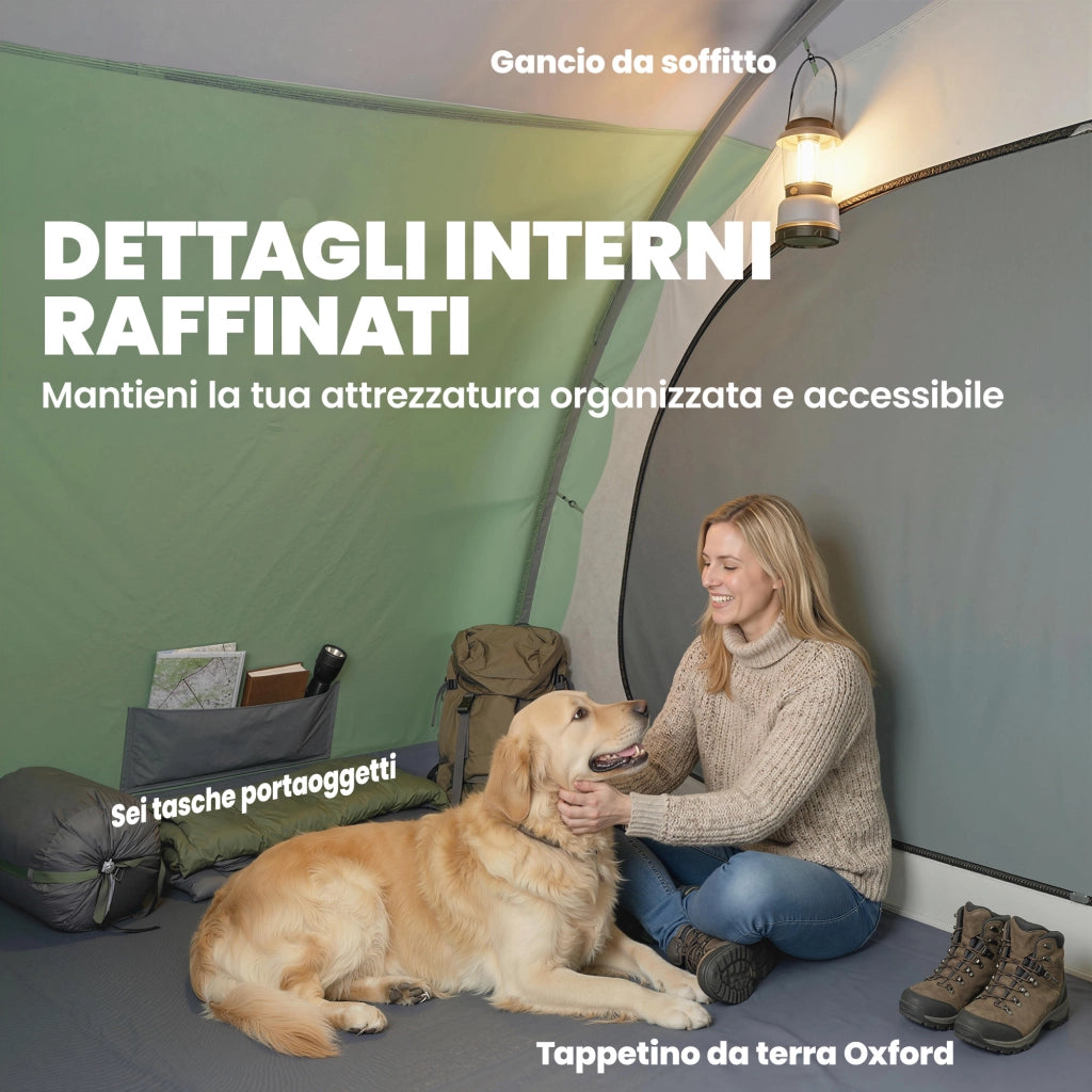 Tenda da Giardino Grande 5 Persone ¨C zephmum ¨C Verde con Finestre e Veranda