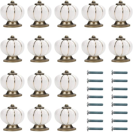 Pomponi Ceramici da Parete - 16 Pezzi - Maniglie Vintage per Cucina - per Porte Frigorifero/Armadi/Cassetti - 3,6 x 3,9 cm - Inclusi Viti - Maniglie per Parete
