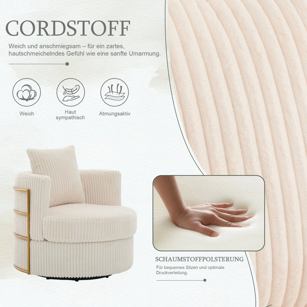 SEDIA Girevole 76x79x78 cm in Cord Beige con vano contenitore