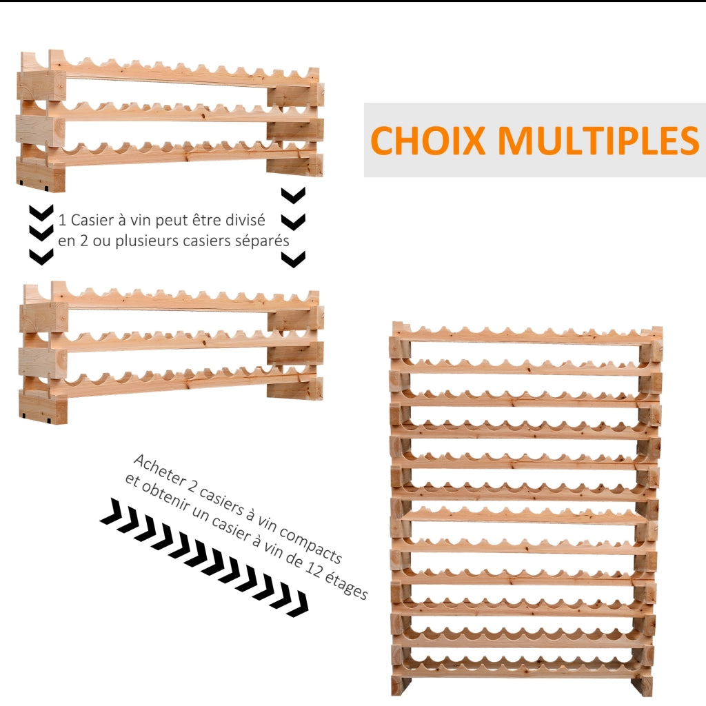 Scaffale portabottiglie 72 bottiglie ¨C Xylo ¨C Legno di pino massello naturale 6 ripiani 114x28x85cm