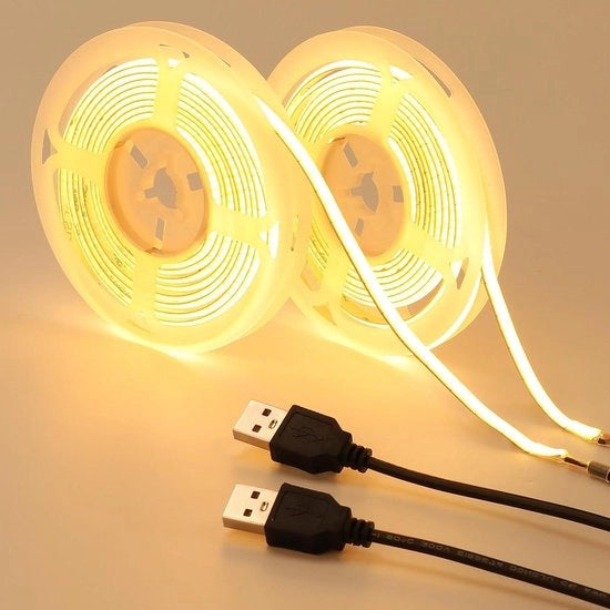 Striscia LED a LED COB 5V 5mm 3000K 4M (2X2M) 400LEDs/M CRI 93+ Emissione Uniforme Flessibile IP20 Non Idrogrado Nastro LED Autoadesivo per Decorazione Domestica DIY