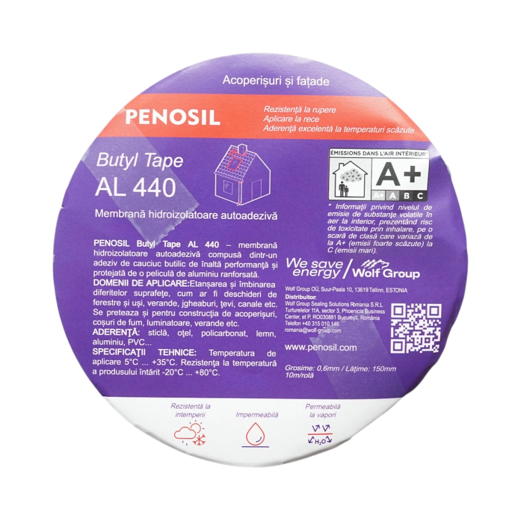 Nastro butilico impermeabilizzante autoadesivo con foglio di alluminio 0,6 × 150 mm × 10 m – Butyl Tape AL 440 Penosil