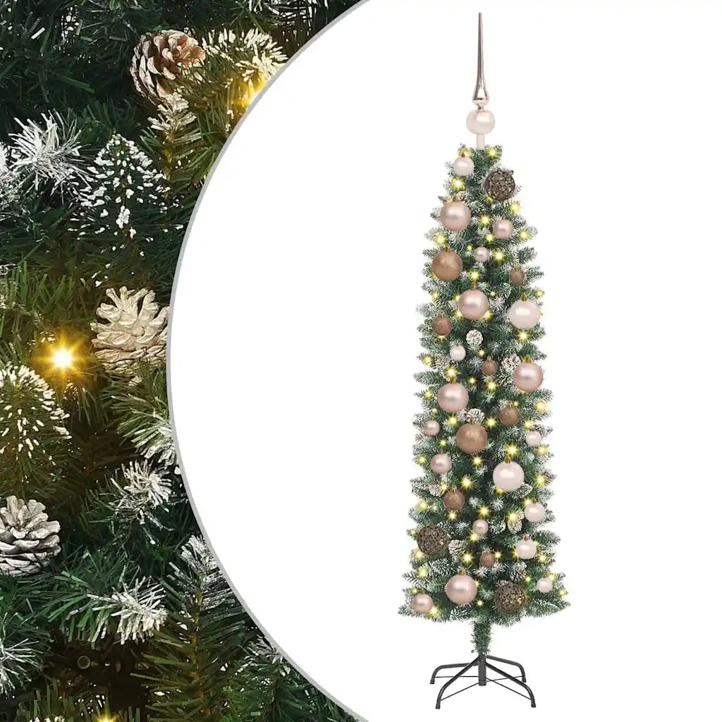 Albero di Natale Artificiale Sottile Verde e Bianco 120 cm