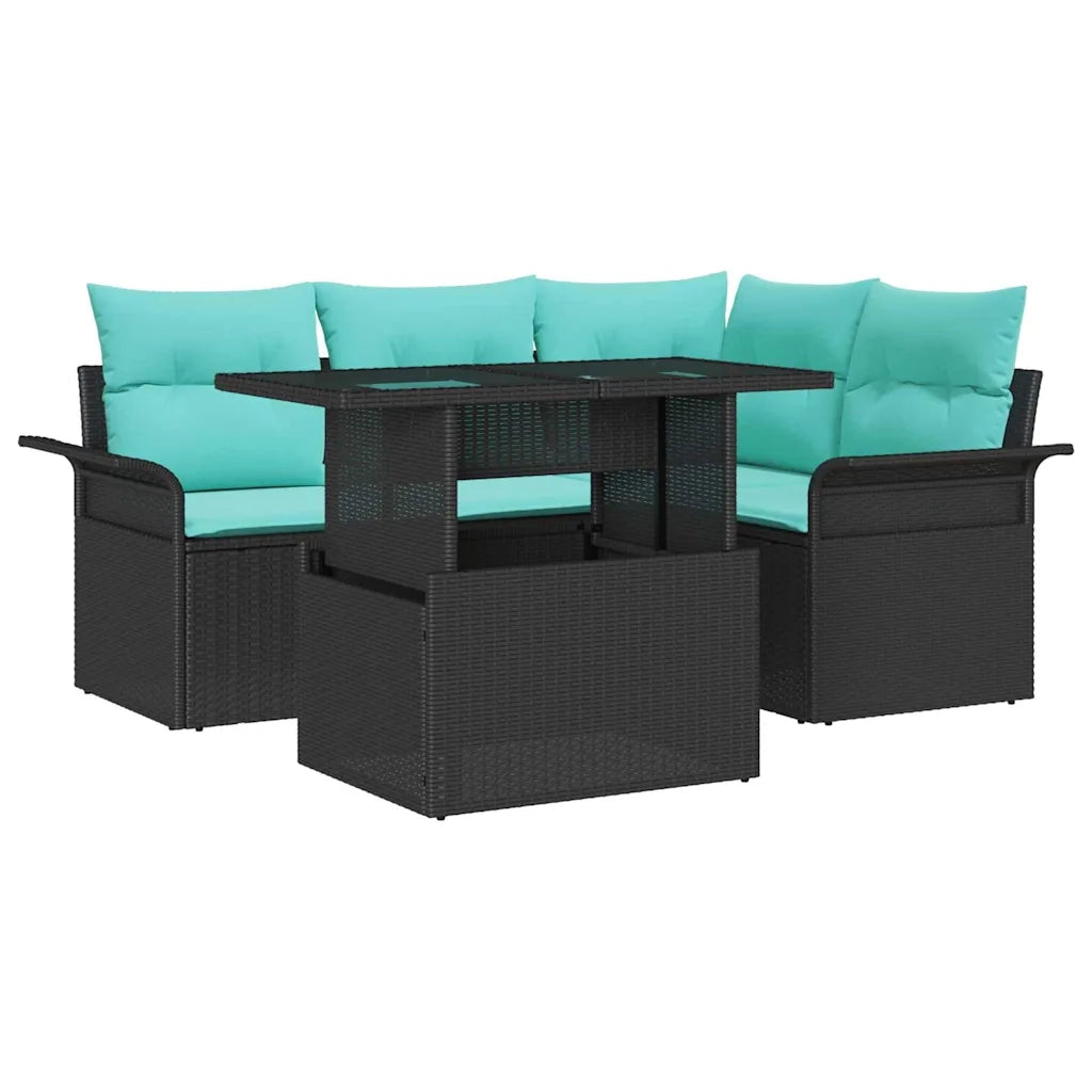 Set Divano da Giardino 5 pcs Nero Rattan in Polipropilene 3357019
