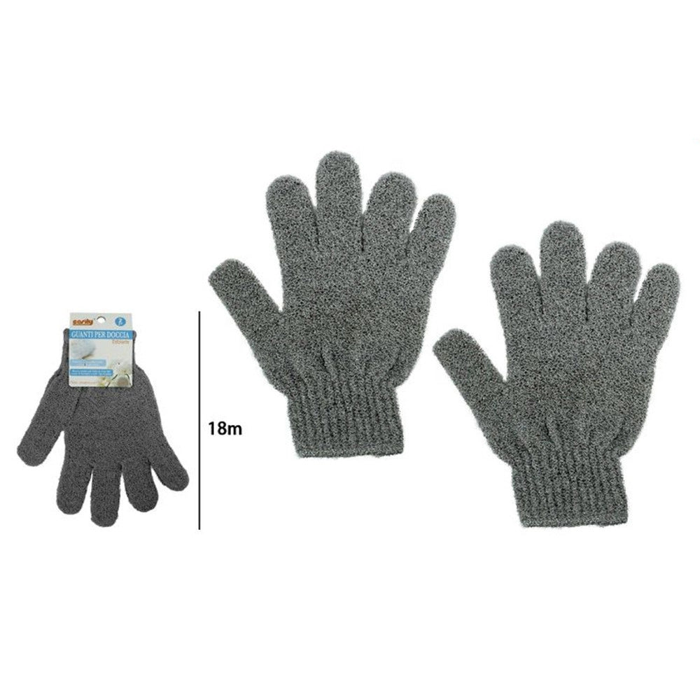 Trade Shop - Set 2 Pezzi Guanti Di Crine Per Doccia Bagno Esfoliante Pelle Corpo Grigio 79725 -