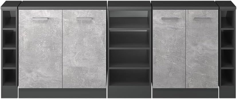 Set di mobili sottotetto Rion, Calcestruzzo, 210 cm Set di 5 carcasse armadio profondità 60 cm, adatto per il salvaspazio sotto tetti spioventi
