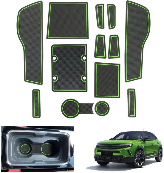 Accessori per Opel Mokka B compatibili con Mokka-e 2021-2024 2025, antislipmattone in gomma per Mokka B, 2025 Facelift, deur- e middenconsolematten, accessori per Opel Mokka B (giallo-verde)