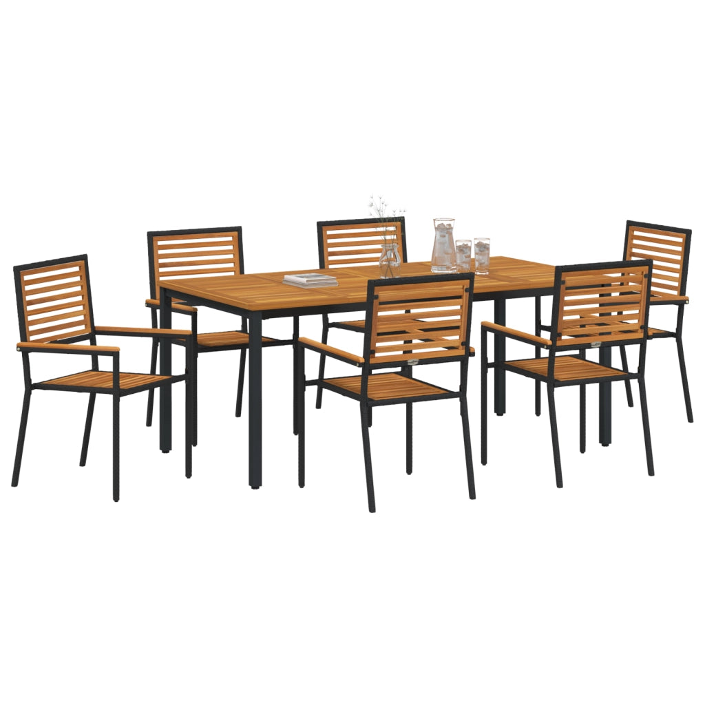 Set da Pranzo Giardino 7 Pezzi Rattan Sintetico Nero Acacia