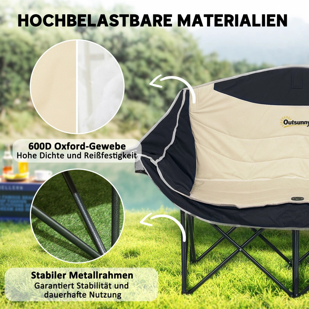 Sedia pieghevole da pranzo 2 posti con porta bevande e borsa ¨C zephmum ¨C Khaki 250kg