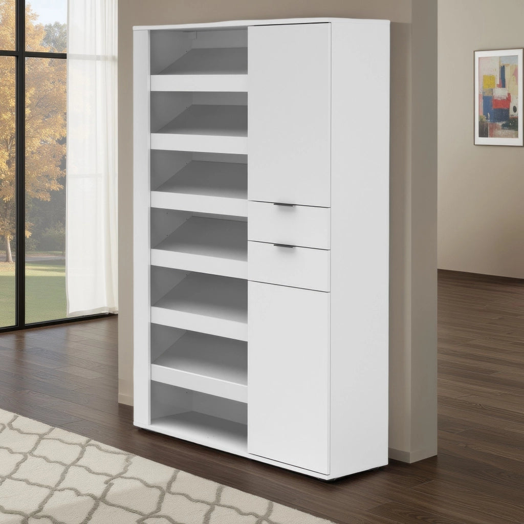 Mobile Portascarpe Rotondo, Scarpiera 8 Ripiani Made in Italy, 120x35x178h cm Bianco Lucido