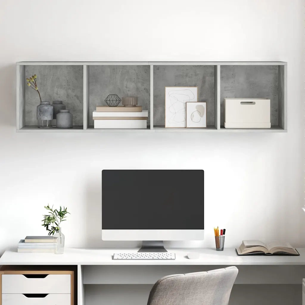 Mobile TV Parete-Credenza per TV sospesa-Console TV  Grigio Cemento 37x37x142,5cm Legno Multistrato