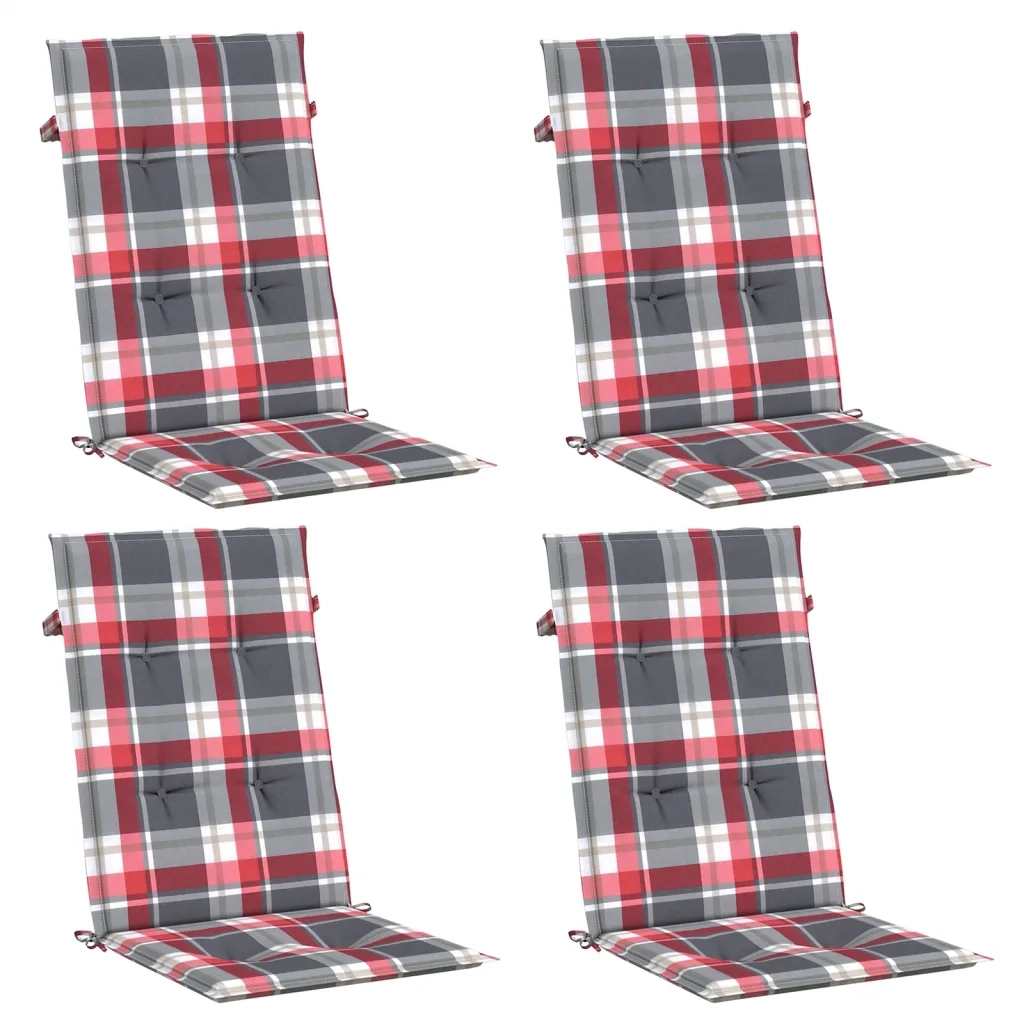 Cuscini per Sedie 4 pz Rossi a Quadri 120x50x3 cm in Tessuto 314126