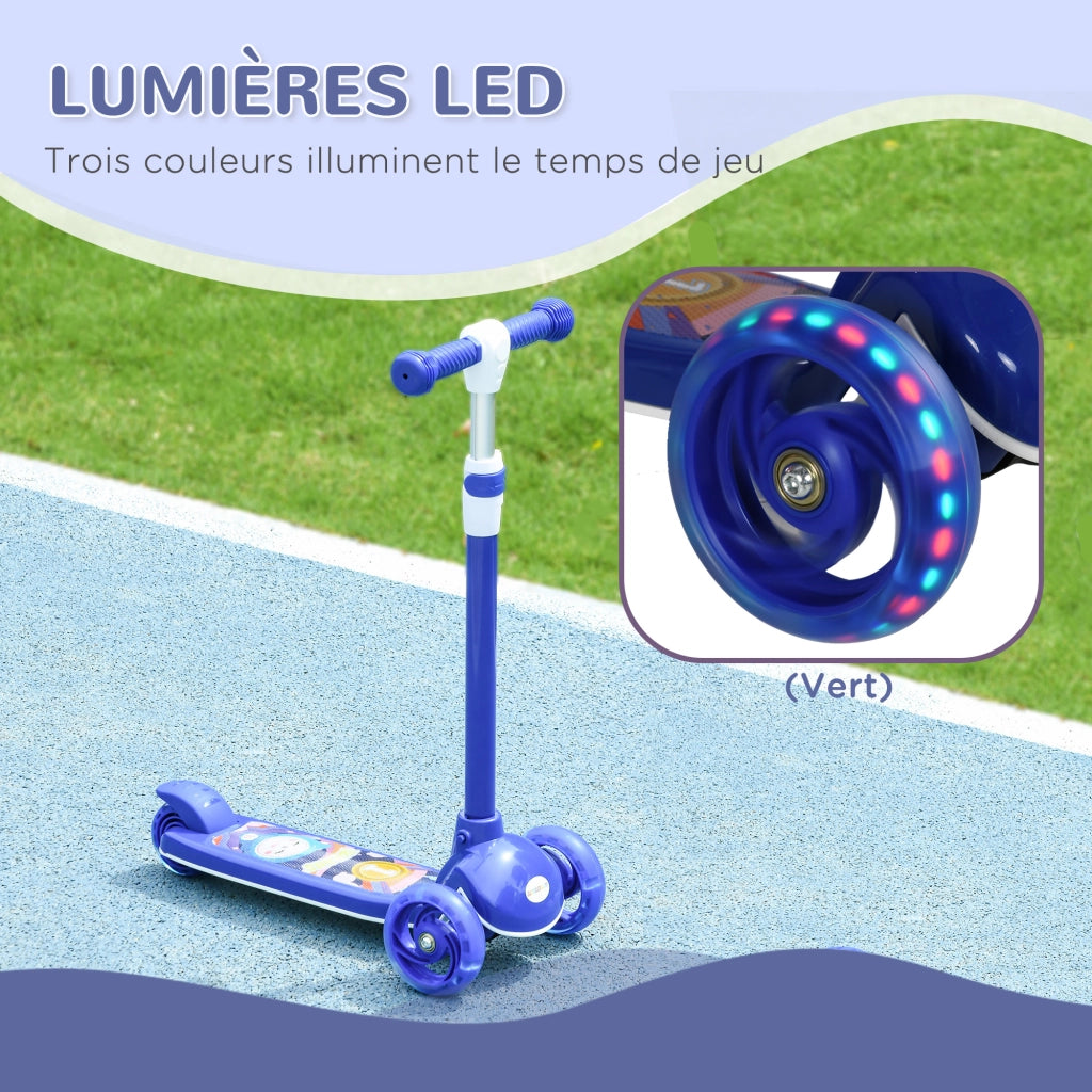 Trottinette Bambini 3 Ruote LED ¨C zephmum ¨C Regolabile, 2-6 Anni, Blu