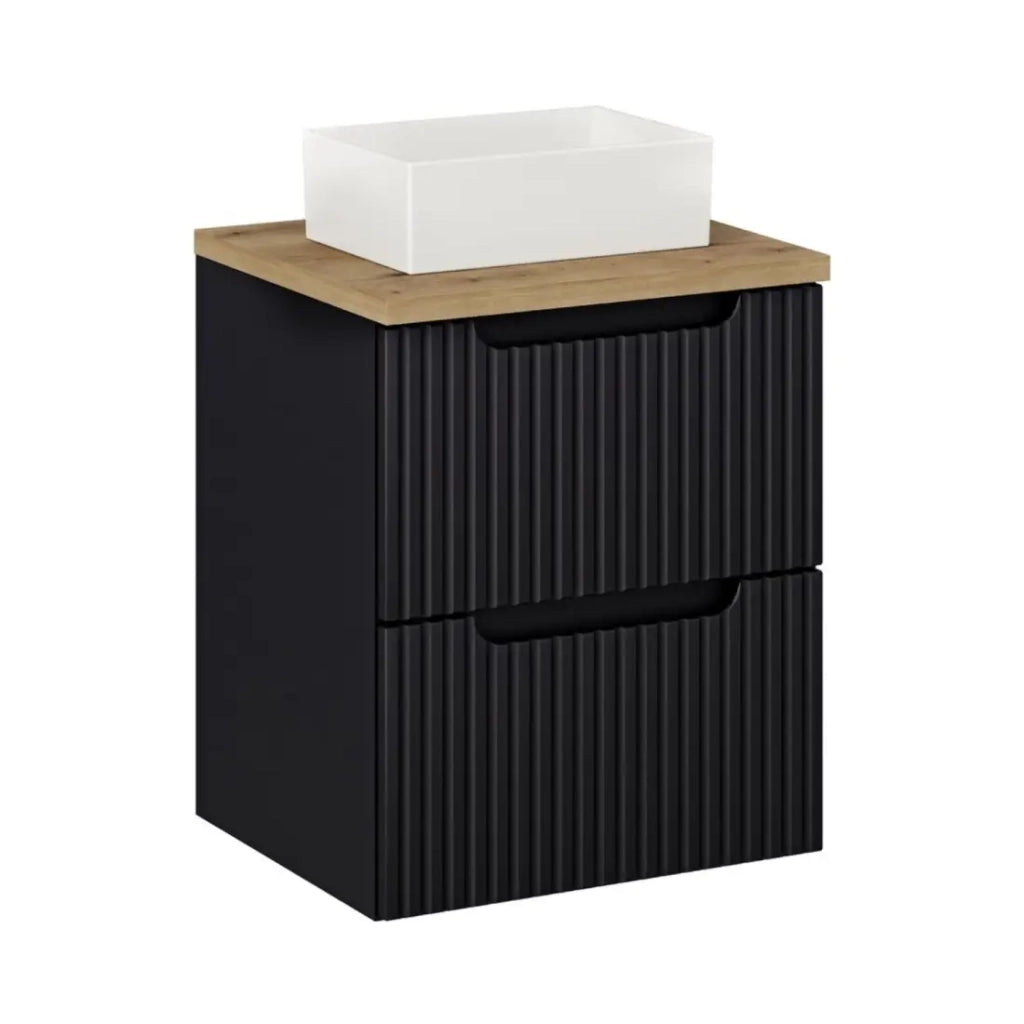 Set VANO 50cm: mobile sottolavabo con cassetti + piano per lavabo in rovere chiaro + lavabo rettangolare da appoggio bianco